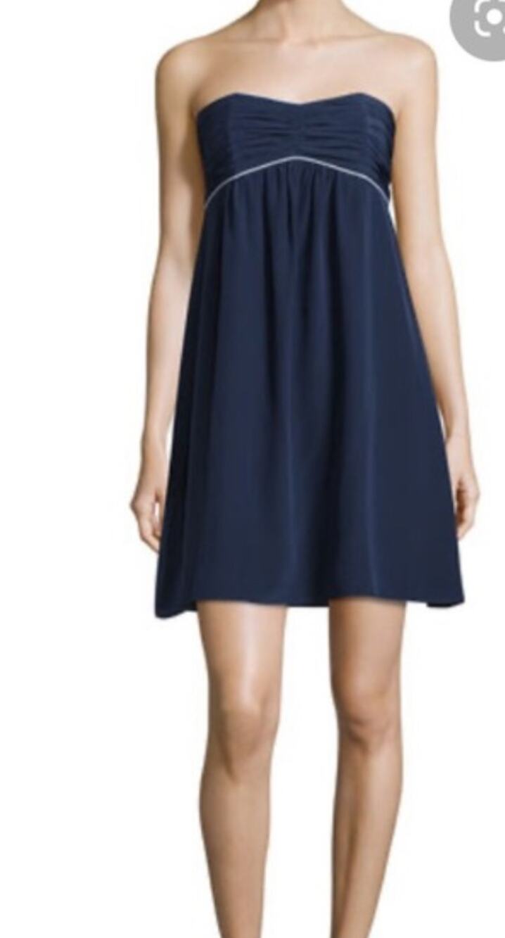 Sail To Sable Navy Silk Blue Empire Waist Strapless Mini Dress 6